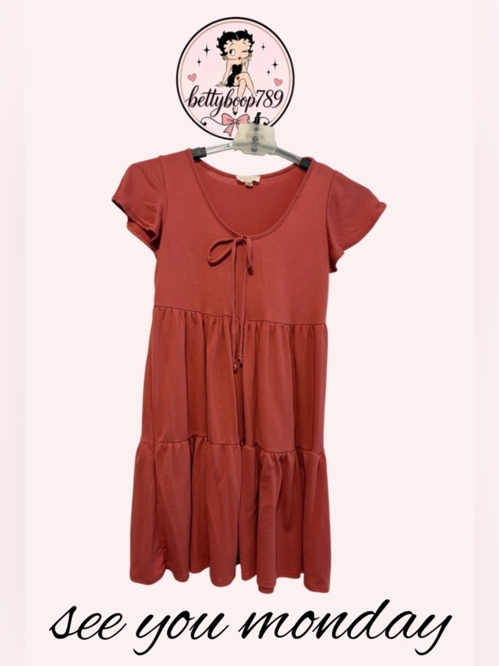 See You Monday Coral Knit Scoop Neck Dress